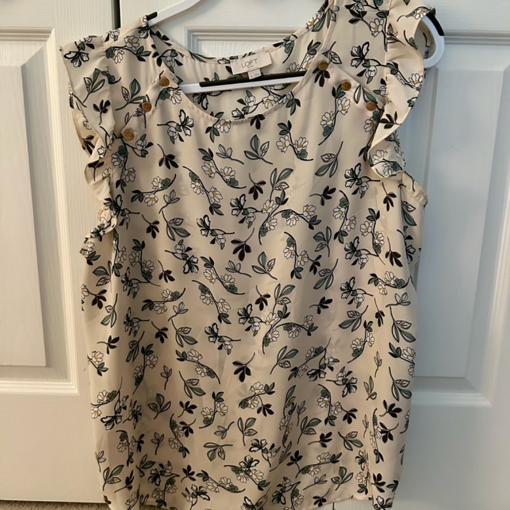 Loft Cap Sleeve Floral Blouse in Size XL